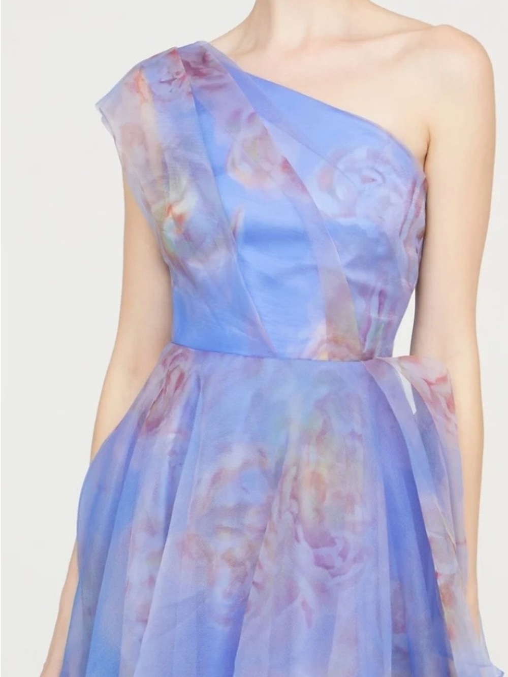 Theia One-Shoulder Blue Lavender Floral Augusta Evening Gown - Picture 2 of 6